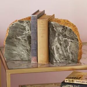 COSMO 2 Poly stone Gold Marble Like Finish Book End 3"W x 5"D x 7"H Gold Gray